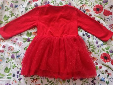 Vianočné červené šaty so sobíkom, 86