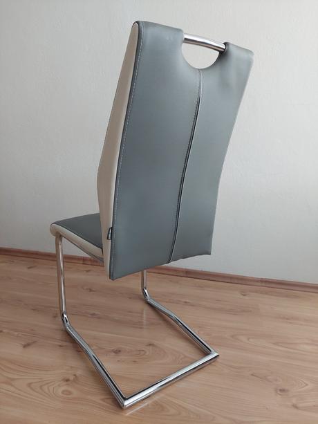 Stolička s pružným podnožím, kožený vzhľad, sivá,, 