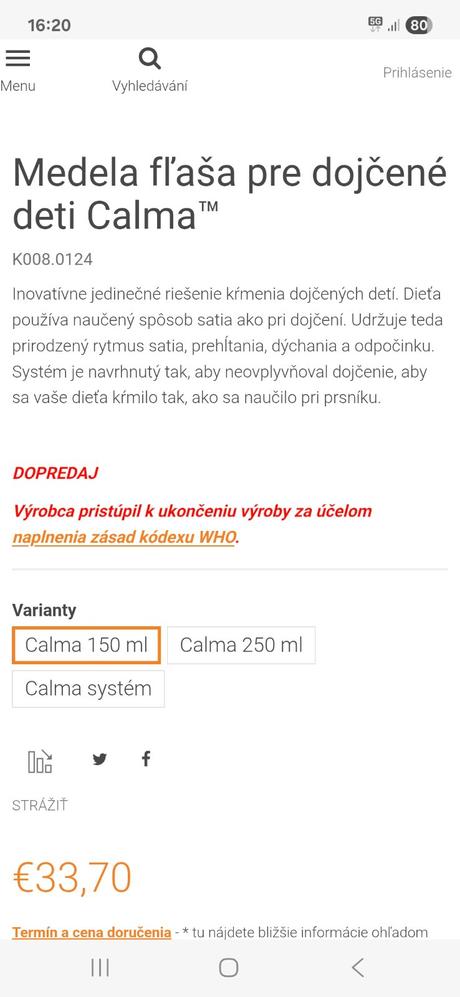 Dojčenská fľaša, medela