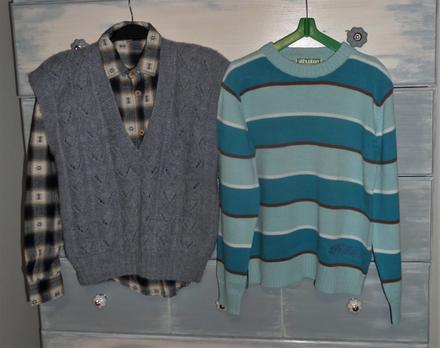 Pulóver + flanelová košeľa + vesta grátis veľ.146, 146