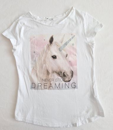 Tričko biele s jednorožcom, h&m,158