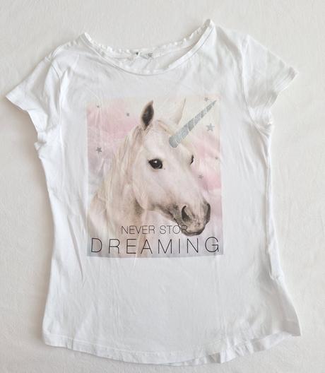 Tričko biele s jednorožcom, h&m,158
