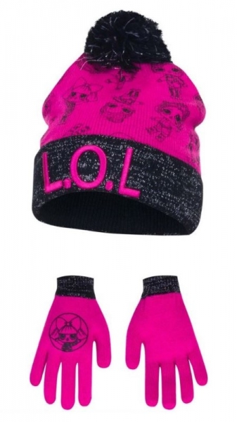 Čiapka a rukavice l.o.l. hs 4356 malinovo - čierna, disney