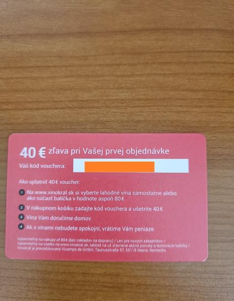 Kupón na víno v hodnote 40 eur, 