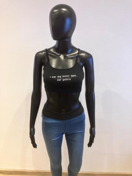 Čierny crop top s bielym nápisom bershka (s), bershka,s
