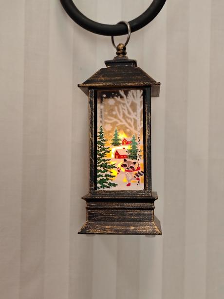 Vintage vianočný svietnik lampášik motívmi 14,5 cm,