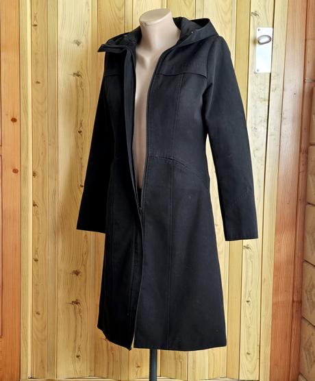 Dlhý čierny bundokabát -parka divided (h&m), 34, h&m,xs