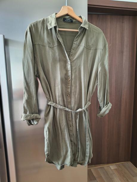 Pull&bear olivovo zelené šaty s opaskom l, pull&bear,l
