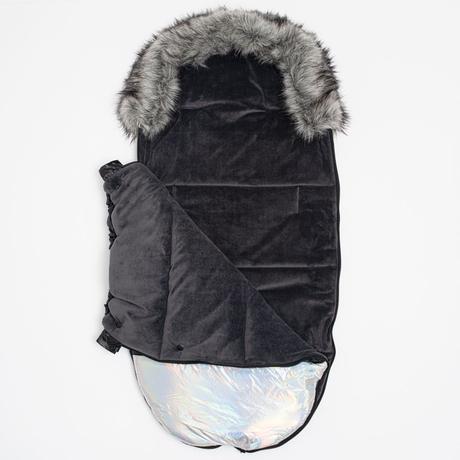 Luxusný fusak s kožušinkou shine čierno strieborn,