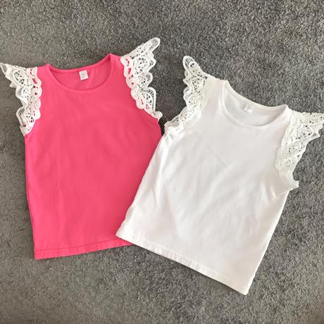 2 letné trička s čipkou v.104/110, 104