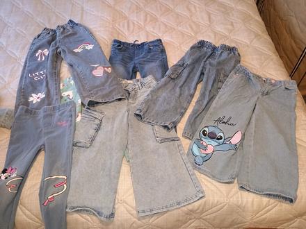 Nohavice 7ks + riflové bunda, h&m,110