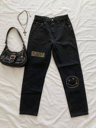 Nirvana ručne vyšívané vintage mom jeans, 38 / m