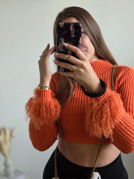 Oranžový crop svetrík s/m, s