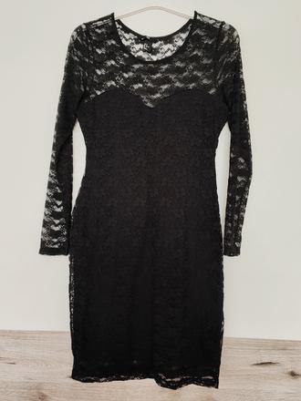 Elegantné čierne čipkované šaty, h&m,m