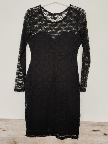 Elegantné čierne čipkované šaty, h&m,m