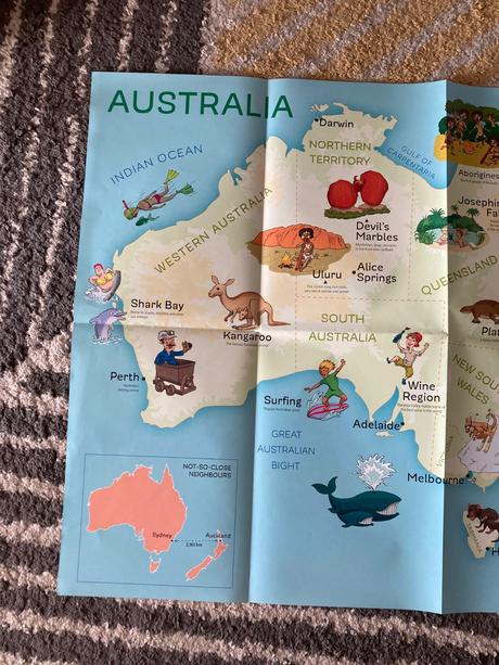 Veľká mapa austrália/nový zéland pre deti, 