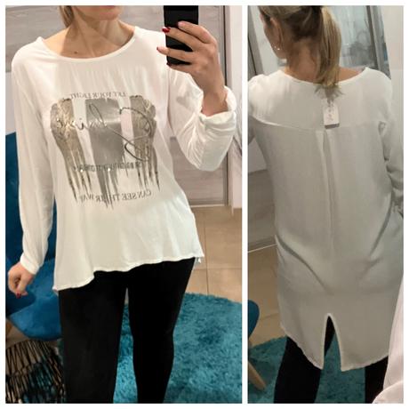 Tričko s potlačou a kamienkami biele (uni), l / m / s