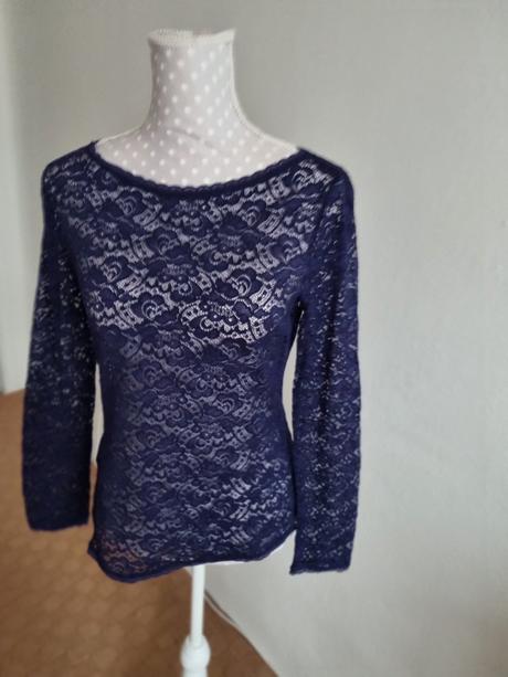 Modrý čipkový top mango veľ. s, mango,s