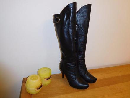 Dámske kožené čižmy zateplené-38v, čižmy s podpätk, 38