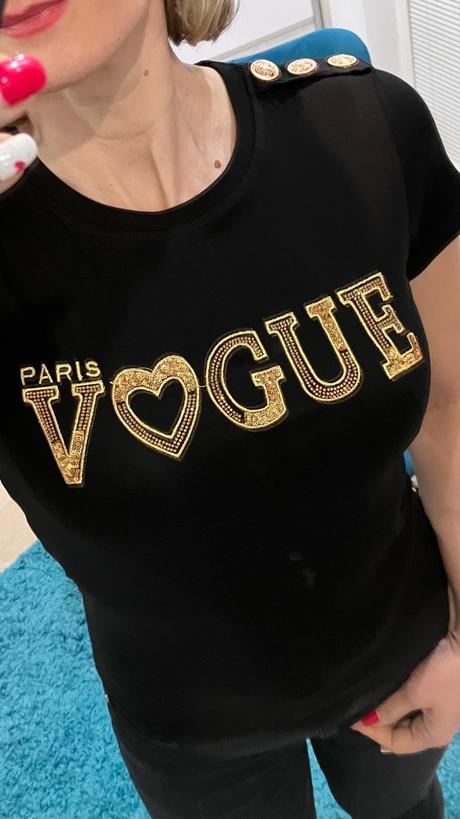 Dámske tričko s nápisom a flitrami čierne (s/m), m / s