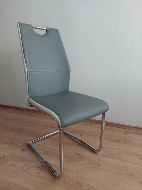 Stolička s pružným podnožím, kožený vzhľad, sivá,, 