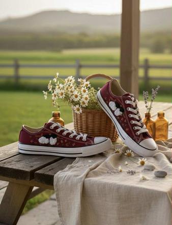 Plátené, ručne vyšívané tenisky, 36 - 42