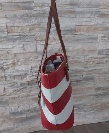 Červeno biela pásikavá kabelka, 