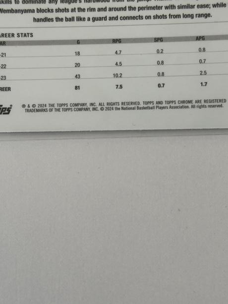 Kartička victor wembanyama, 