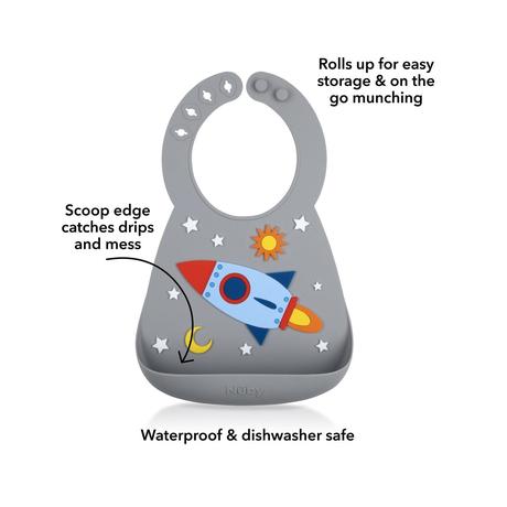 Nuby 3d silikónový podbradník raketa, nûby