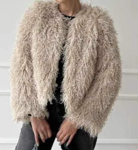 Chlpatý kožušinový kabát s visačkou, l