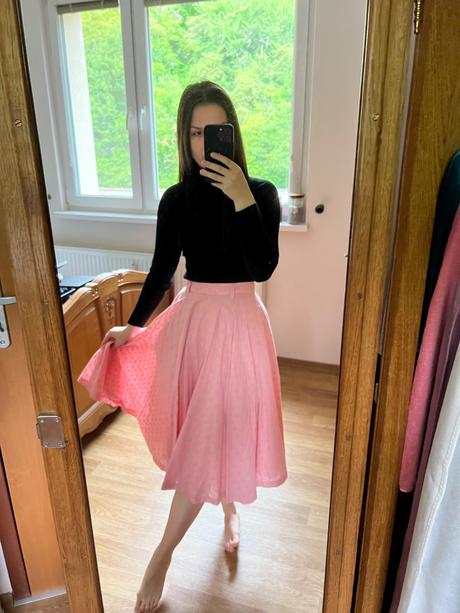 Hearts and found ružová madeirová midi sukňa, xs