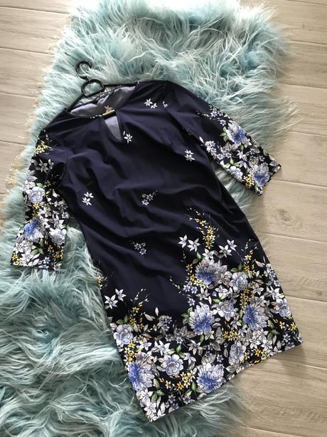 Business šaty s kvetinovým vzorom modré, s