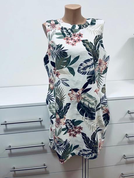 Letné kvietkované šaty s ľanom vel 46, 46