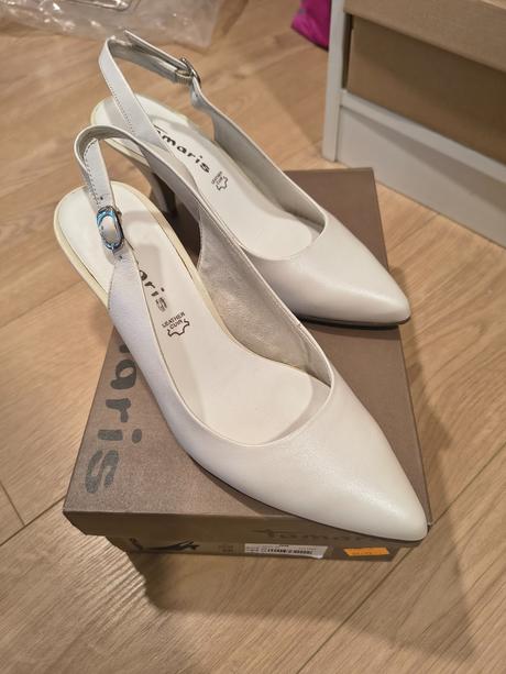 Biele kožené lodičky, tamaris,38