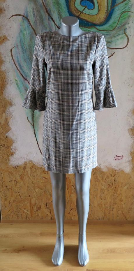 Elegantné kárované šaty s volánovými rukávmi, h&m,xs