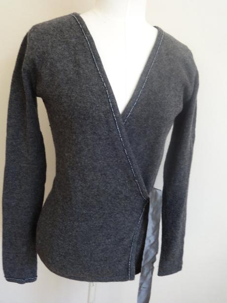 Sivý svetrík vlna a hodváb, s