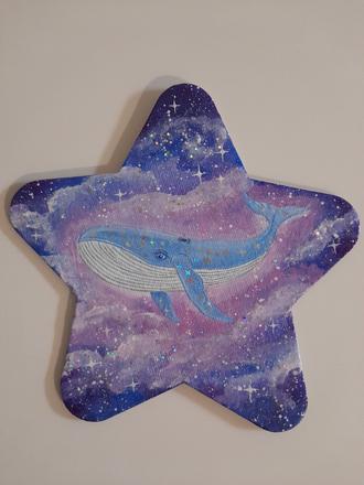 Akrylova malba velryba, vesmir, 