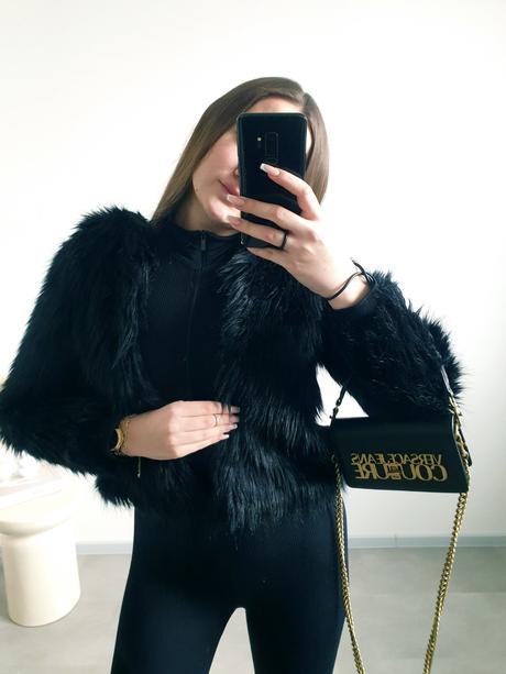 Čierny kožúšok xxs, h&m,xs