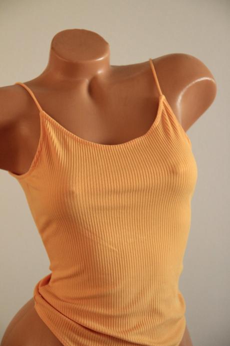 Oranžový rebrovaný body top, h&m, xs, h&m,xs