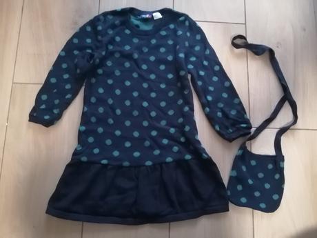 Teplé bodkované svetríkové šaty s taštičkou, lupilu,116