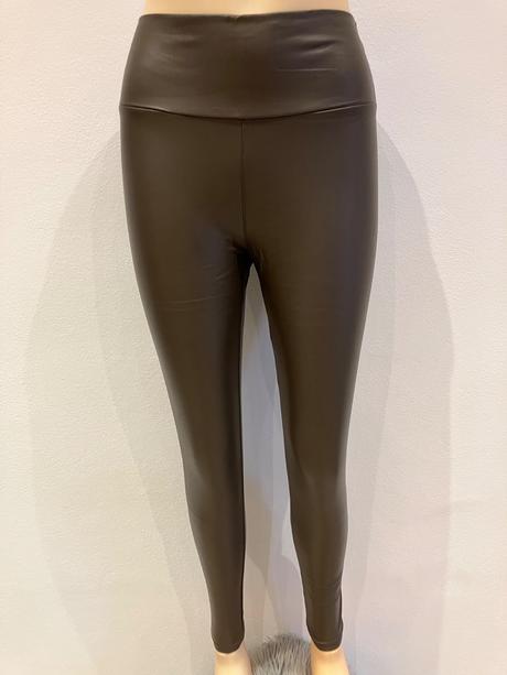 Dámske zateplené koženkové legíny tmavohnedé (l), l