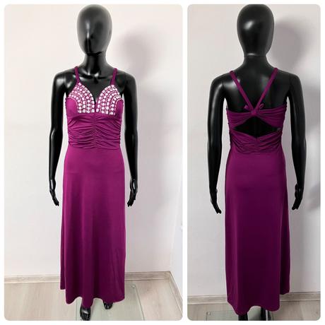 Spoločenské šaty s kamienkami dlhé fialové, s