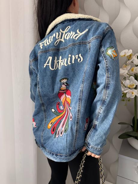 Pull&bear - vyšívaná džínsová bunda, pull&bear,s