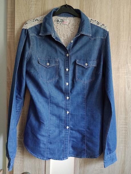 Riflová košeľa s čipkou, terranova,m