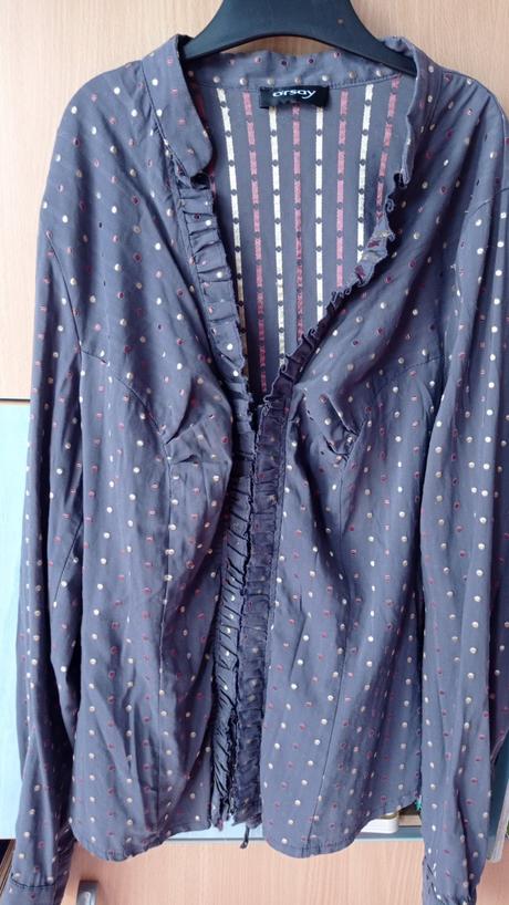 Sivá košeľa s bodkami orsay so zaväzov, top, v. 40, orsay,40