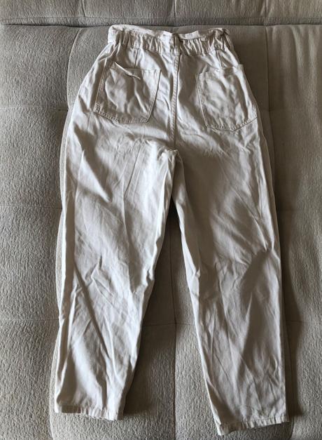 Krémové bavlnené nohavice s vysokým pásom s/m, s