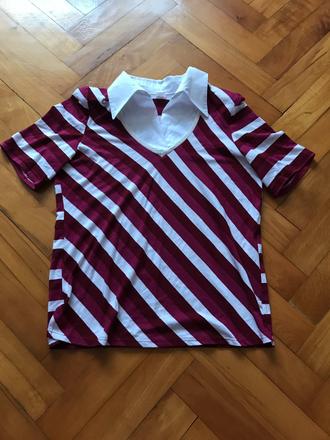 Dámske pruhované tričko s golierom, m