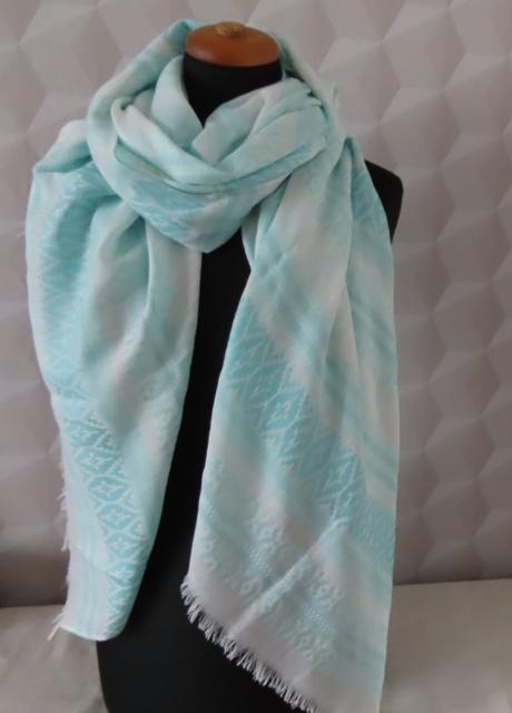 Bavlnený šál, biely so zeleným vzorom, xxl