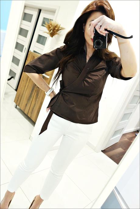 Čokoládová zavinovacia blúzka, h&m,36