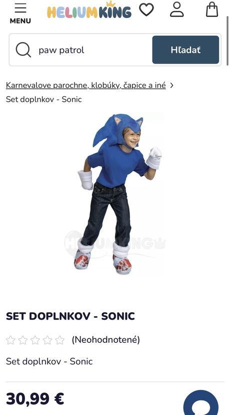 Set doplnkov (kostym) sonic, 